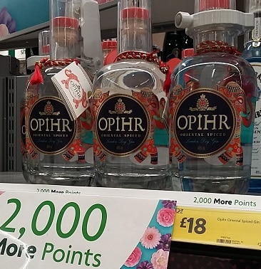 Picture of a bargain bottle of Opihr gin on the shelves at Morrisons