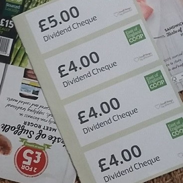 Picture of £17 in dividend vouchers from East of England Co-op membership