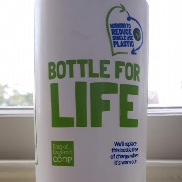 Picture of the East of England Co-op Bottle for Life with promise to replace it for free when worn out