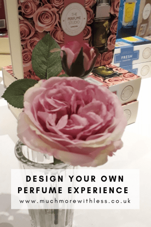 Pinterest sized image of a rose and scent sets for my Design Your Own Perfume Experience post and giveaway