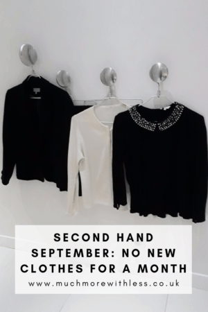 Pinterest sized image of clothes for my post on Second Hand September