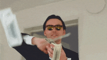 Animated gif od a man throwing out loads of bank notes
