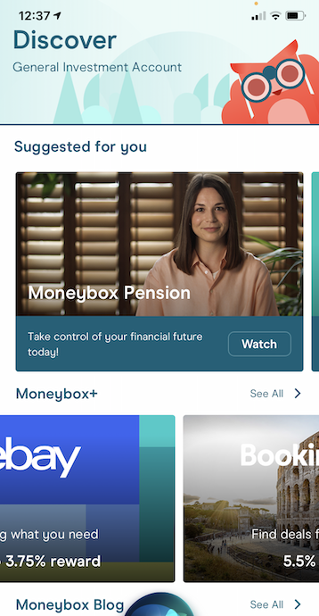 Screengrab of the Moneybox app